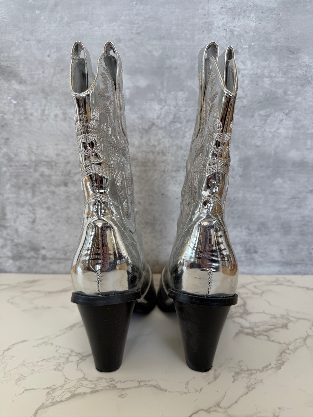 Silver Metallic Western Cowboy Boots - Picture 3 of 3